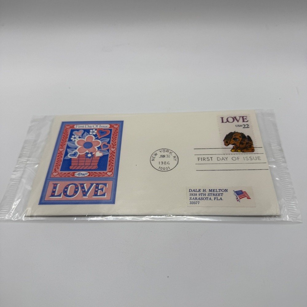 Vintage 1986 First Day of Issue Love Stamp Envelope Stargell Cachet 22c Puppy